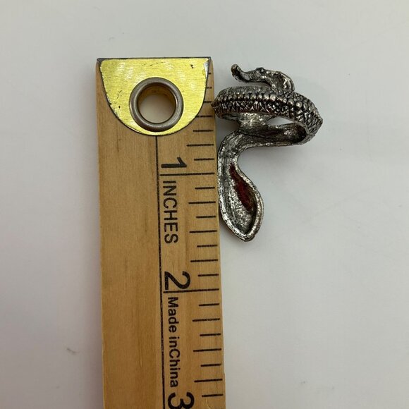 VTG Snake Sculped Figural Wrap Ring Sz 7 Silver BlackTone Details Goth Whimsical - Picture 6 of 8